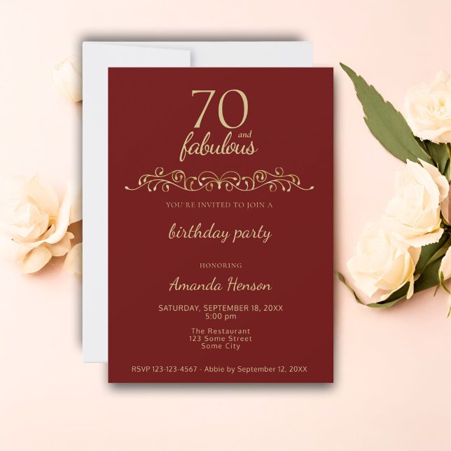 Elegant 70 and Fabulous Ornament 70th Birthday Invitation (Creator Uploaded)