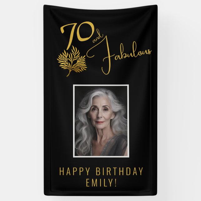 Elegant 70 and Fabulous Twigs 70th Birthday Photo Banner (Vertical)