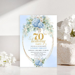 Elegant 70 Birthday Pastel Blue Floral Invitation