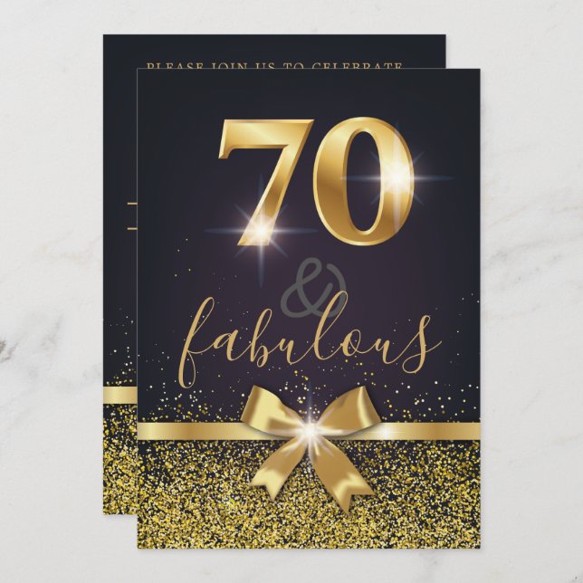 Elegant 70 & Fabulous Gold Glitter 70th Birthday Invitation (Front/Back)