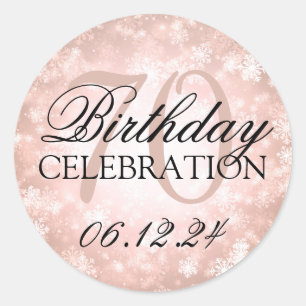 Elegant 70th Birthday Copper Winter Wonderland Classic Round Sticker