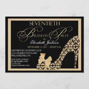 Elegant 70th Birthday Damask Shoe Invitation