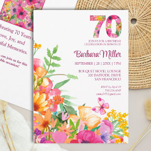 Elegant 70th Birthday Floral Butterfly Invitation