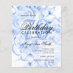 Elegant 70th Birthday Floral Navy Blue Invite Flyer