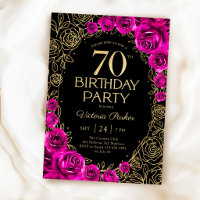 Elegant 70th Birthday Fuchsia Pink Black & Gold