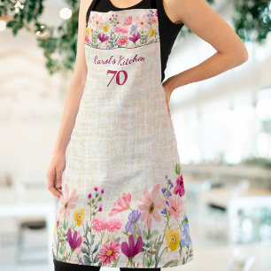Elegant 70th Birthday Gift for Her Linen Floral Apron
