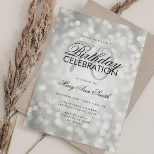 Elegant 70th Birthday Glam Silver Shimmer Lights Invitation
