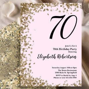 Elegant 70th Birthday Invitation Pink Gold Sequins