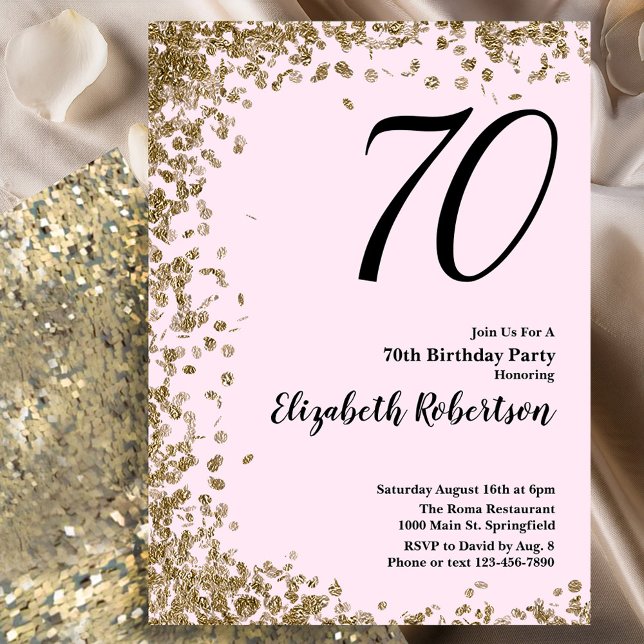 Elegant 70th Birthday Invitation Pink Gold Sequins (Creator Uploaded)