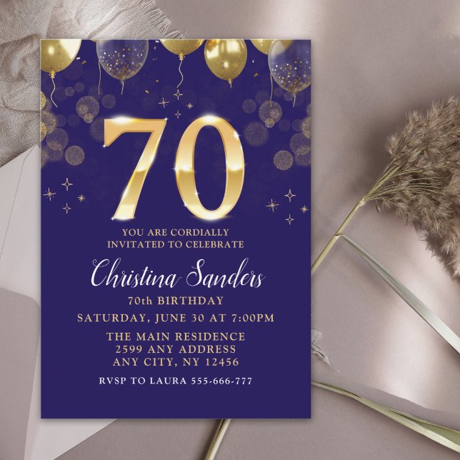 Elegant 70th Birthday Invitation with Gold Ballons (Creator Uploaded)