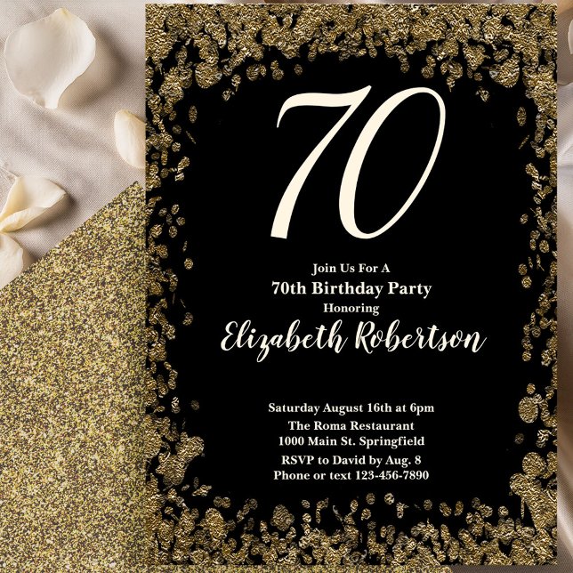 Elegant 70th Birthday Invitation With Gold Sequins (Creator Uploaded)