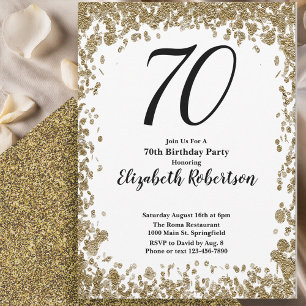 Elegant 70th Birthday Invitation With Gold Sequins