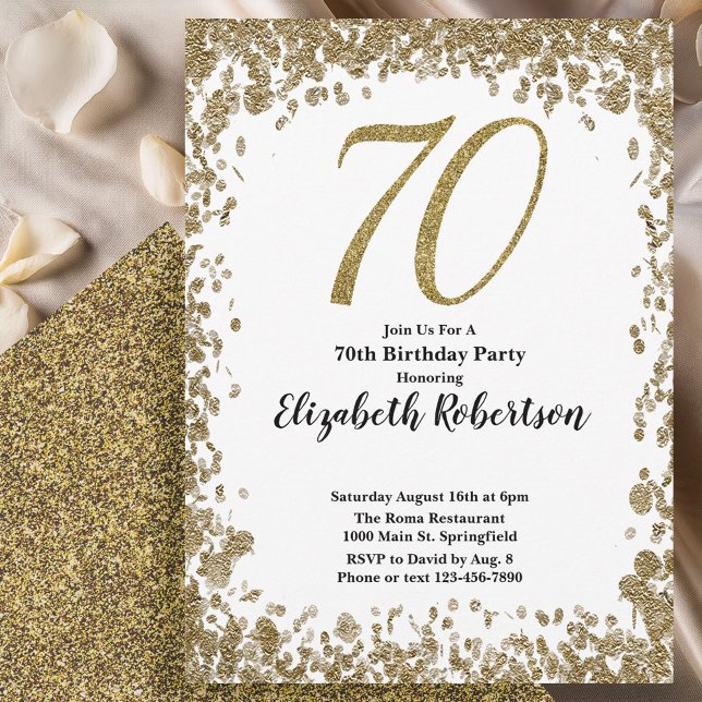 Elegant 70th Birthday Invitation With Gold Sequins (Creator Uploaded)
