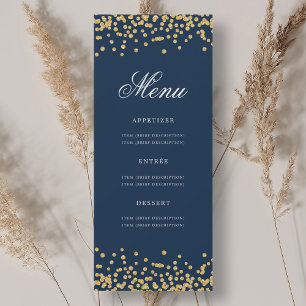 Elegant 70th Birthday Menu Gold Navy Blue Confetti Invitation