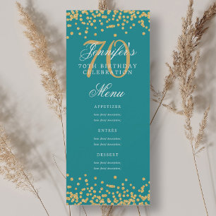 Elegant 70th Birthday Menu Gold Turquoise Confetti Invitation