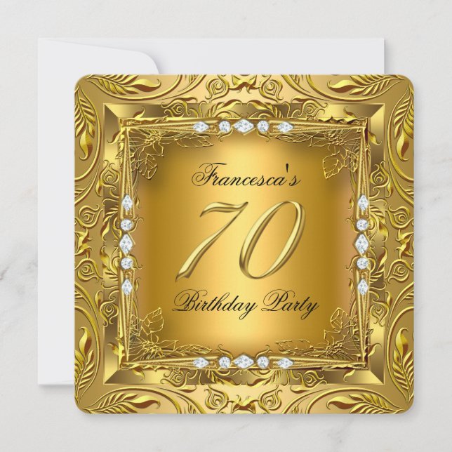 Elegant 70th Birthday Party Elite Gold Diamonds Invitation (Front)