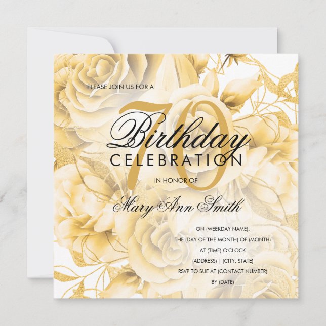 Elegant 70th Birthday Party Floral Gold  (Front)