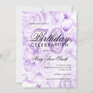 Elegant 70th Birthday Party Floral Purple Invitation
