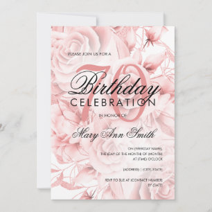 Elegant 70th Birthday Party Floral Rose Gold  Invitation