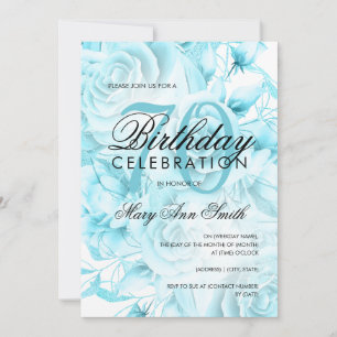 Elegant 70th Birthday Party Floral Teal Invitation