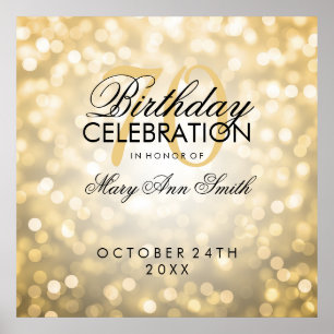Elegant 70th Birthday Party Glitter Lights Gold Poster