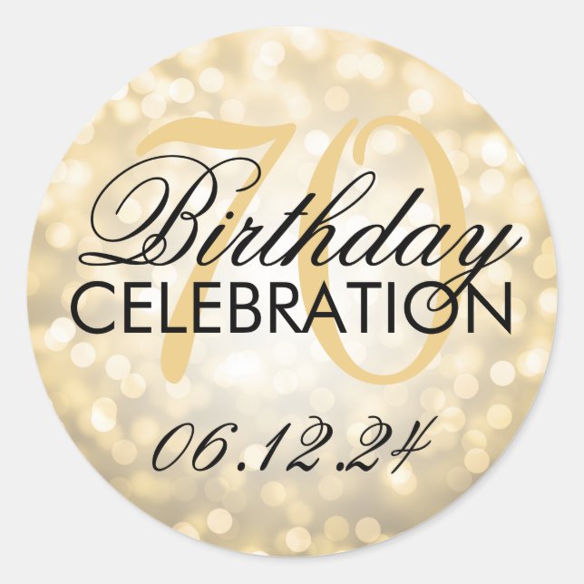 Elegant 70th Birthday Party Gold Glitter Lights Classic Round Sticker (Front)