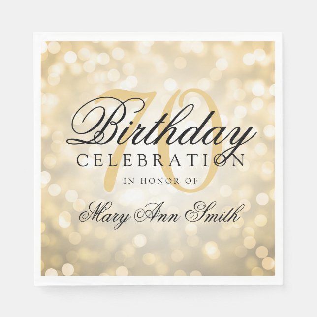 Elegant 70th Birthday Party Gold Glitter Lights Napkin (Front)