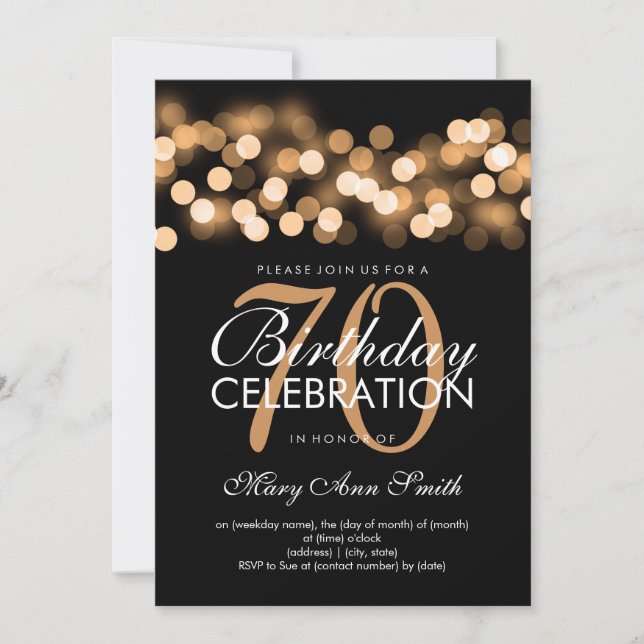 Elegant 70th Birthday Party Gold Hollywood Glam Invitation (Front)