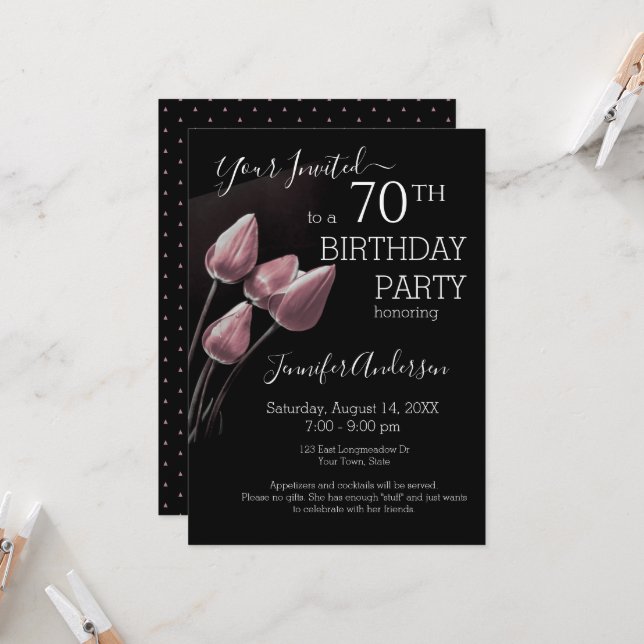 Elegant 70th Birthday Party Invitation (Front/Back In Situ)
