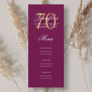 Elegant 70th Birthday Party Menu Gold Magenta  Invitation