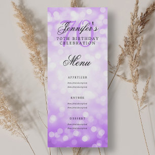 Elegant 70th Birthday Party Menu Purple Bokeh  Invitation
