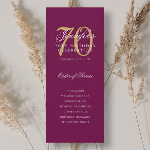 Elegant 70th Birthday Party Program Magenta Gold