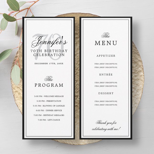 Elegant 70th Birthday Party Program + Menu  (Elegant 70th Birthday Party Program + Menu )