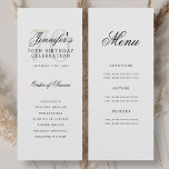 Elegant 70th Birthday Party Program   Menu<br><div class="desc">Elegant "Birthday Party Program" design with a sophisticated script typography w/ custom text.</div>