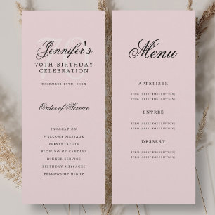 Elegant 70th Birthday Party Program Menu Blush 