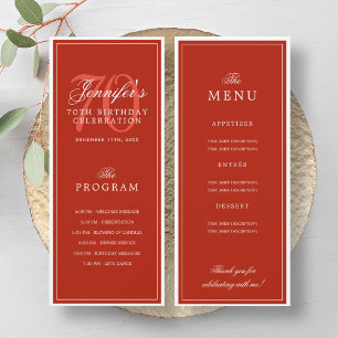 Elegant 70th Birthday Party Program Menu Red
