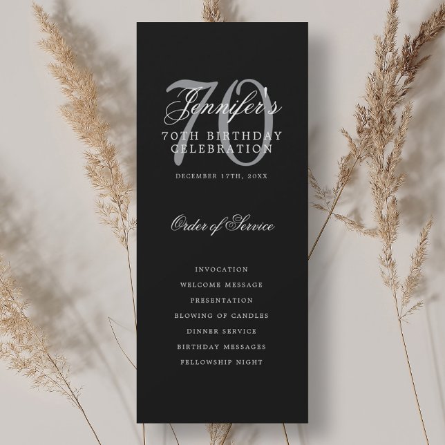 Elegant 70th Birthday Party Program Silver Black (Elegant 70th Birthday Party Program Silver Black)