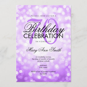 Elegant 70th Birthday Party Purple Glitter Lights Invitation