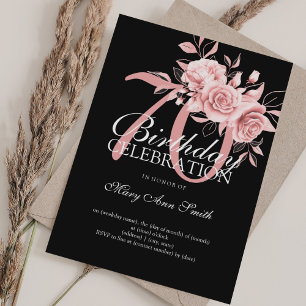 Elegant 70th Birthday Party Rose Gold Floral Invitation
