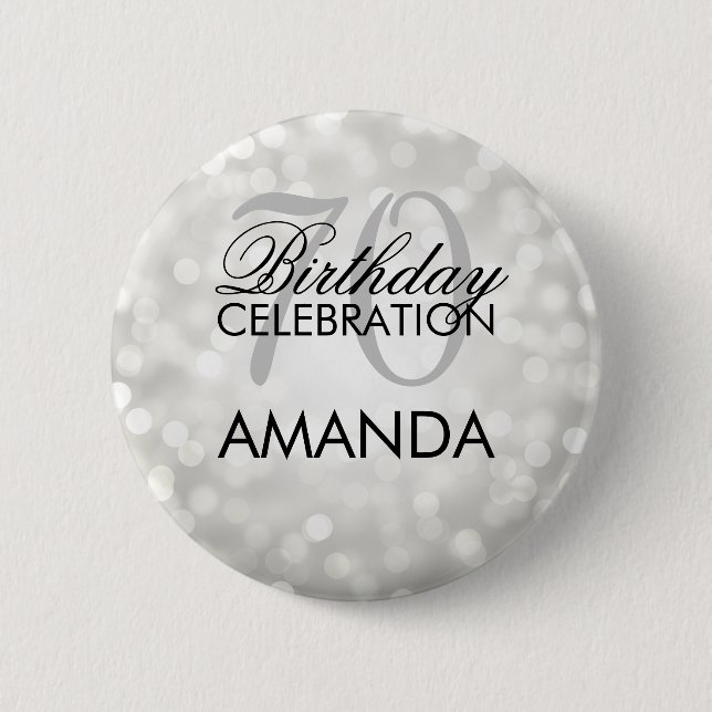 Elegant 70th Birthday Party Silver Glitter Lights 6 Cm Round Badge (Front)