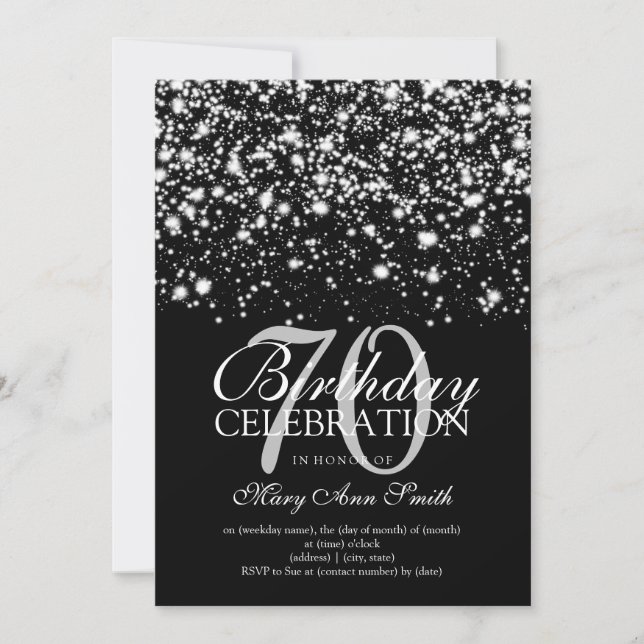 Elegant 70th Birthday Party Silver Midnight Glam Invitation (Front)