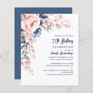 Elegant 70th Birthday Pink Floral Party Invitation
