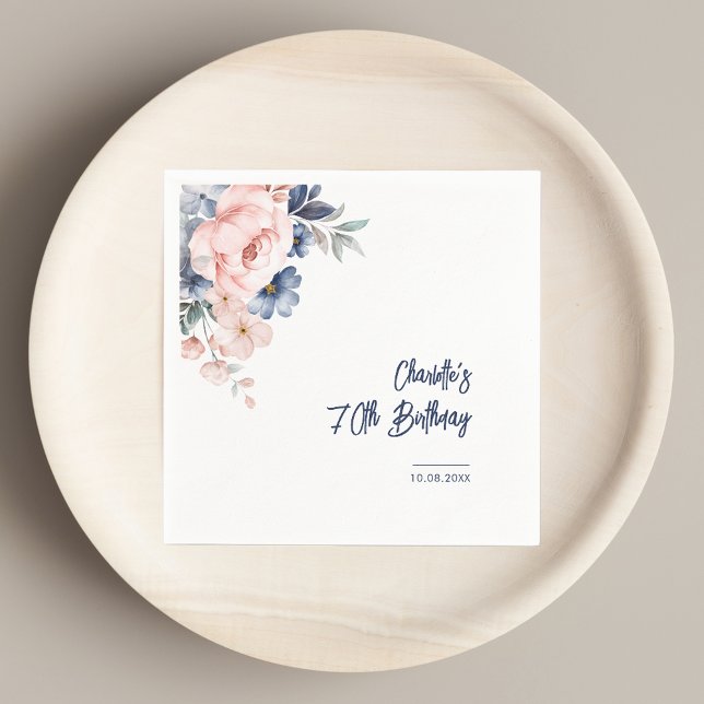 Elegant 70th Birthday Pink Floral Party Paper Napkin (Blush Pink Floral 70th Birthday Party Paper Napkins)