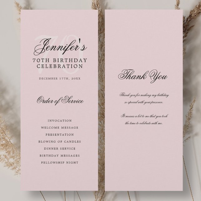 Elegant 70th Birthday Program Blush Pink Thank You (Elegant 70th Birthday Program Blush Pink Thank You)