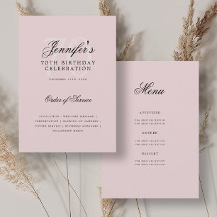 Elegant 70th Birthday Program Blush Pink w/ Menu