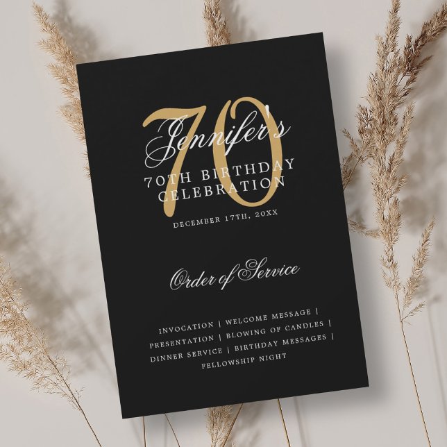 Elegant 70th Birthday Program Gold Black w/ Menu (Elegant 70th Birthday Program Gold Black w/ Menu)