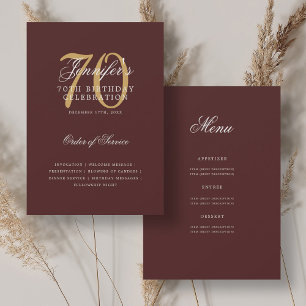Elegant 70th Birthday Program Gold Burgundy Menu