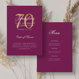 Elegant 70th Birthday Program Gold Magenta w/ Menu