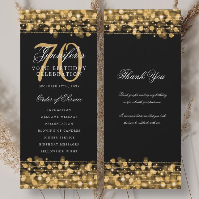 Elegant 70th Birthday Program Gold w/ Thank You (Elegant 70th Birthday Program Gold w/ Thank You)