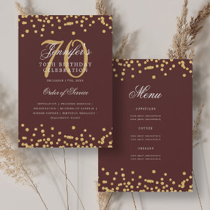 Elegant 70th Birthday Program Menu Gold Burgundy